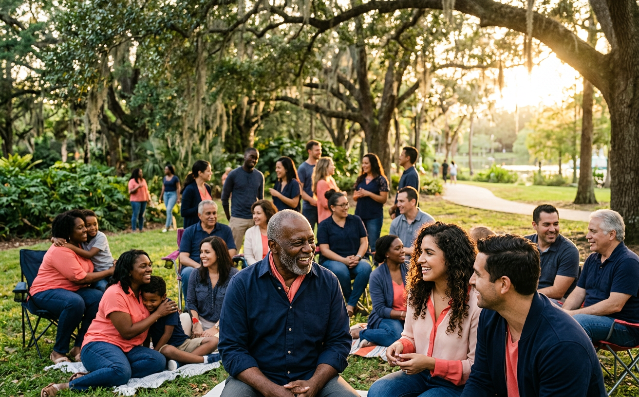 Community members gathering together outdoors